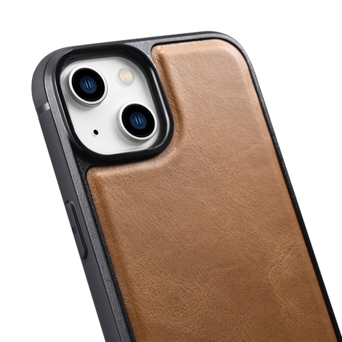 iCarer Leather Oil Wax case covered with natural leather for iPhone 14 Plus brown (WMI14220719-TN)