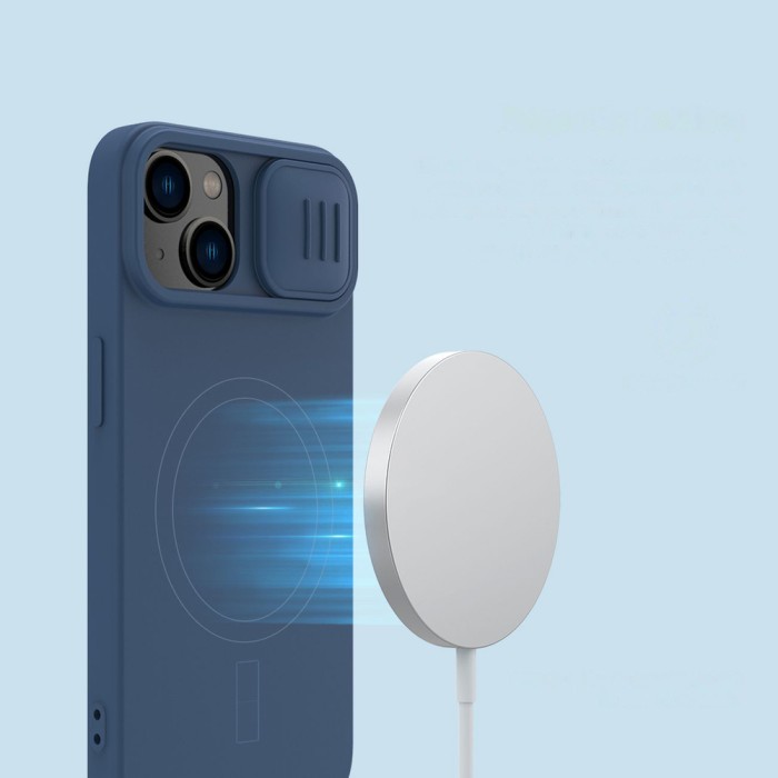 Nillkin CamShield Magnetic Silicone Case iPhone 14 Plus Magnetic MagSafe Cover with Camera Protector Blue