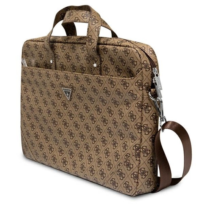 Guess Saffiano 4G Triangle Logo bag for a 16&amp;#39;&amp;#39; laptop - brown