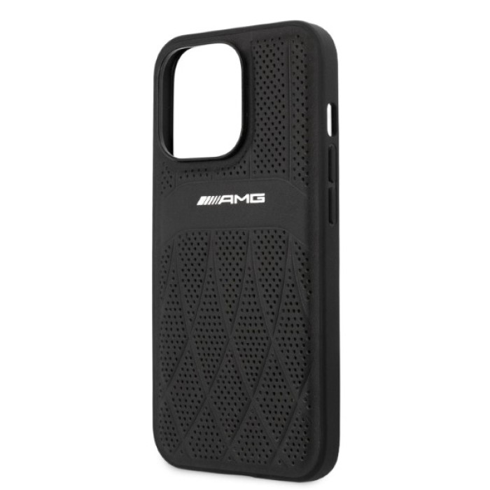 AMG AMHCP13LOSDBK iPhone 13 Pro / 13 6.1" black/black hardcase Leather Curved Lines