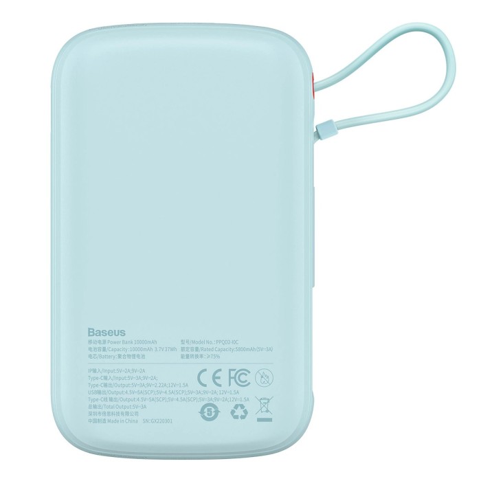 Baseus Qpow powerbank 10000mAh built-in USB Type-C cable 22.5W Quick Charge SCP AFC FCP blue (PPQD020103)