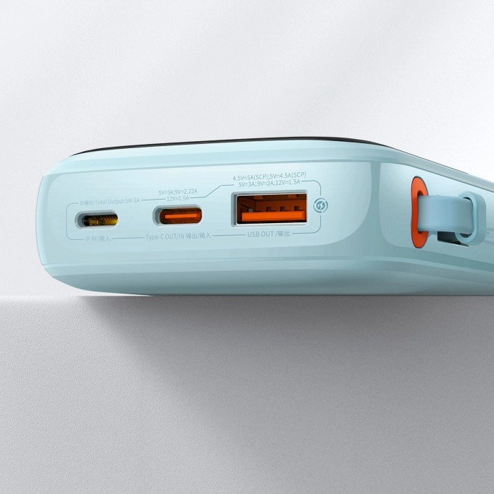 Baseus Qpow powerbank 10000mAh built-in USB Type-C cable 22.5W Quick Charge SCP AFC FCP blue (PPQD020103)