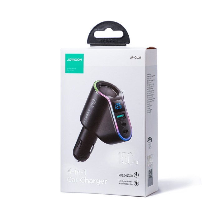 Joyroom Fast Car Charger 4in1 USB-A QC3.0 / 2xUSB-C PD 150W Black (JR-CL21)