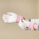 Women's winter telephone gloves with a snowman and a Christmas tree - white and pink
