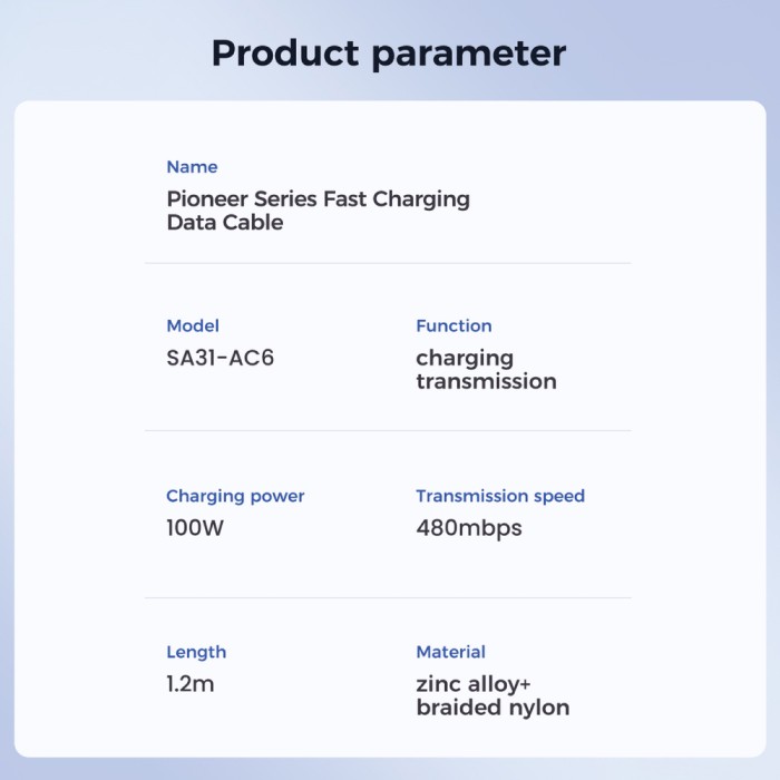 Joyroom Pioneer Series SA31-AC6 USB-A / USB-C Cable 100W 1.2m - Black