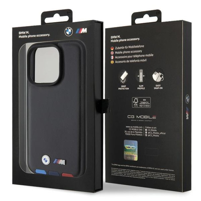 BMW BMHCP15L22PTDK iPhone 15 Pro 6.1" black/black Leather Stamp Tricolor