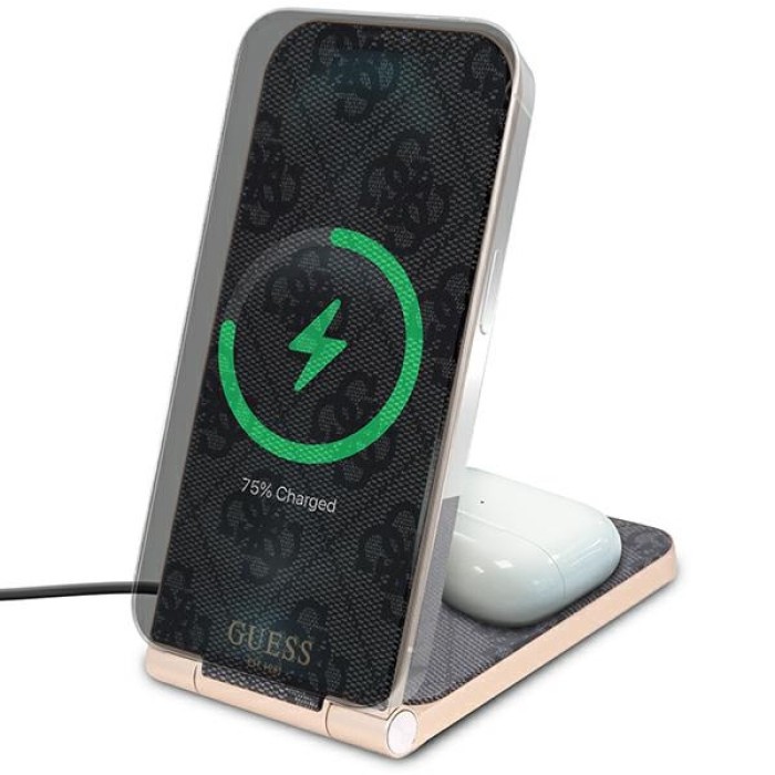 Guess 4G Pattern MagSafe foldable 2in1 15W inductive charger - black