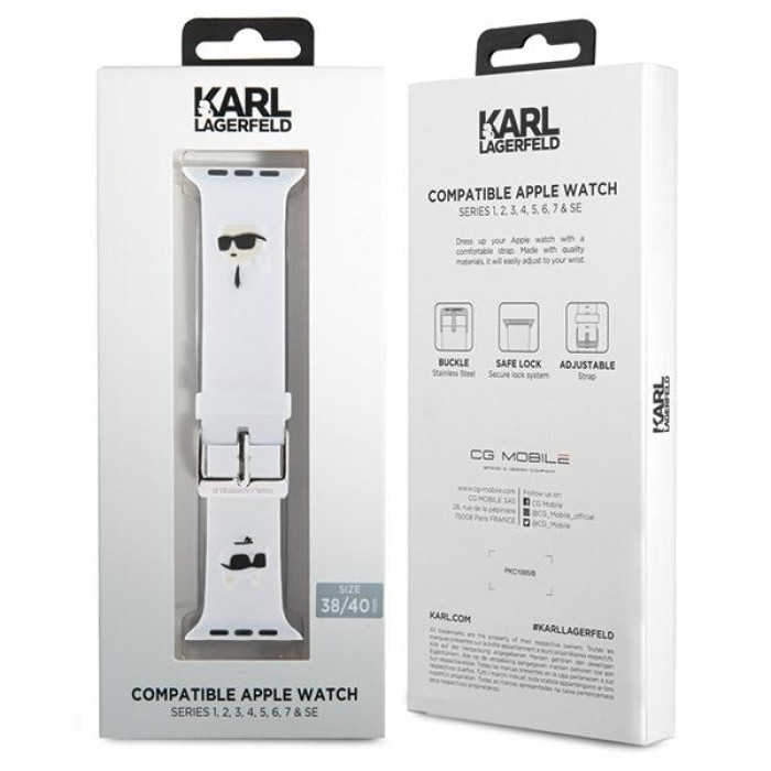 Karl Lagerfeld 3D Rubber Karl&amp;Choupette Heads strap for Apple Watch 38/40/41mm - white