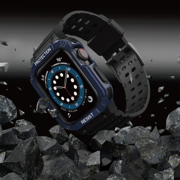 Protect Strap Band for Apple Watch 42/44/45mm Armored Case Strap - Black, Blue