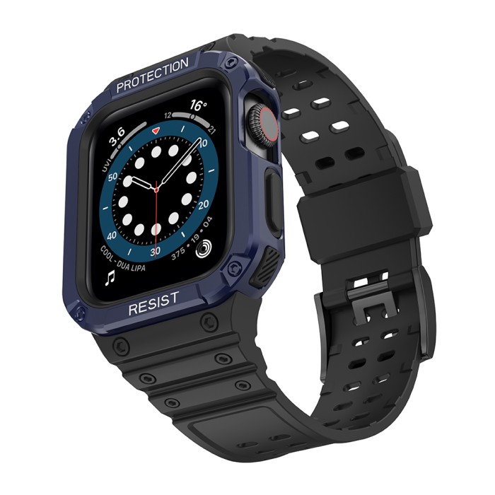 Protect Strap Band for Apple Watch 42/44/45mm Armored Case Strap - Black, Blue