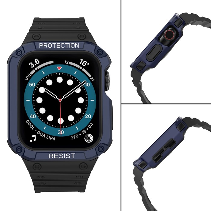 Protect Strap Band for Apple Watch 42/44/45mm Armored Case Strap - Black, Blue