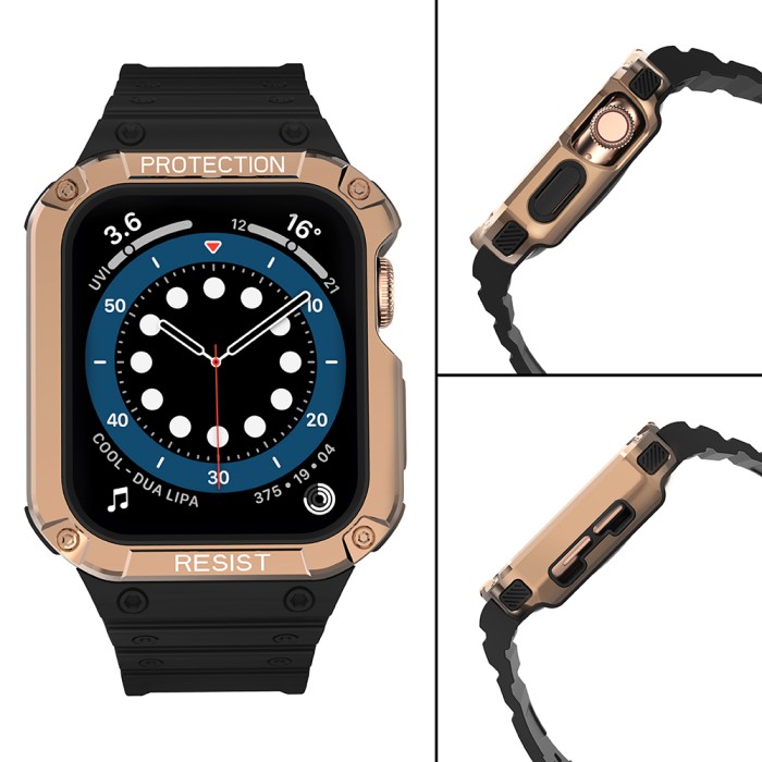 Protect Strap Band for Apple Watch 42/44/45mm Armored Case Strap - Black, Rose Gold