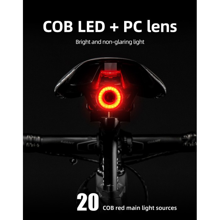 Rockbros Q5 Rear Bike Light with Intelligent Stop System - Black