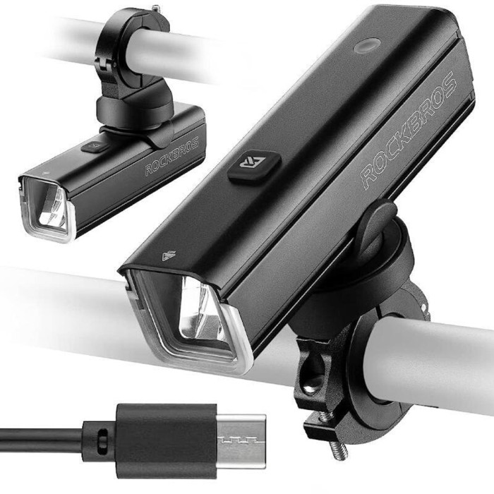 Rockbros 24610002001 Front Bike Light 1000 lm + USB-C - USB-A Cable - Black