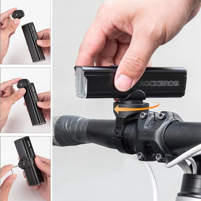 Rockbros 24610002001 Front Bike Light 1000 lm + USB-C - USB-A Cable - Black