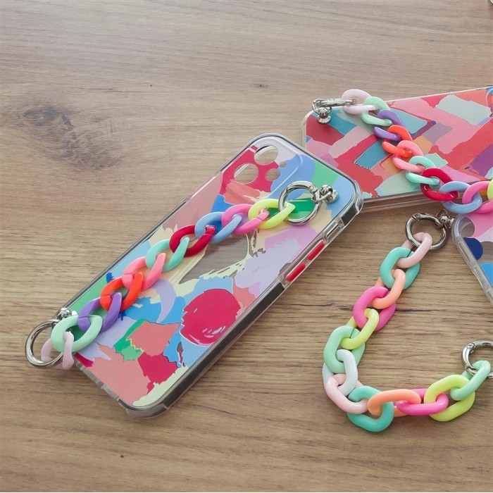 Color Chain Case gel flexible elastic case cover with a chain pendant for Samsung Galaxy A22 4G multicolour  (3)