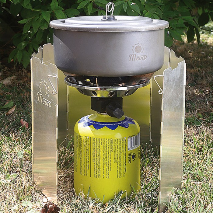 Wind shield for a camping stove burner - silver