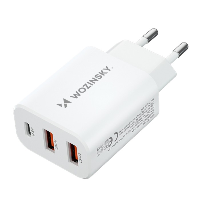Wozinsky CWCUCW 30W USB-C / 2 x USB-A Wall Charger - White