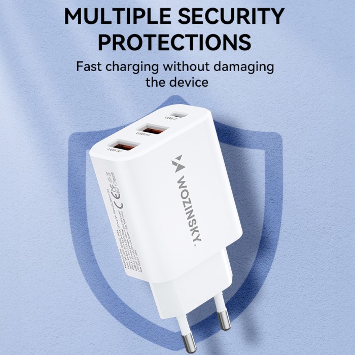 Wozinsky CWCUCW 30W USB-C / 2 x USB-A Wall Charger - White