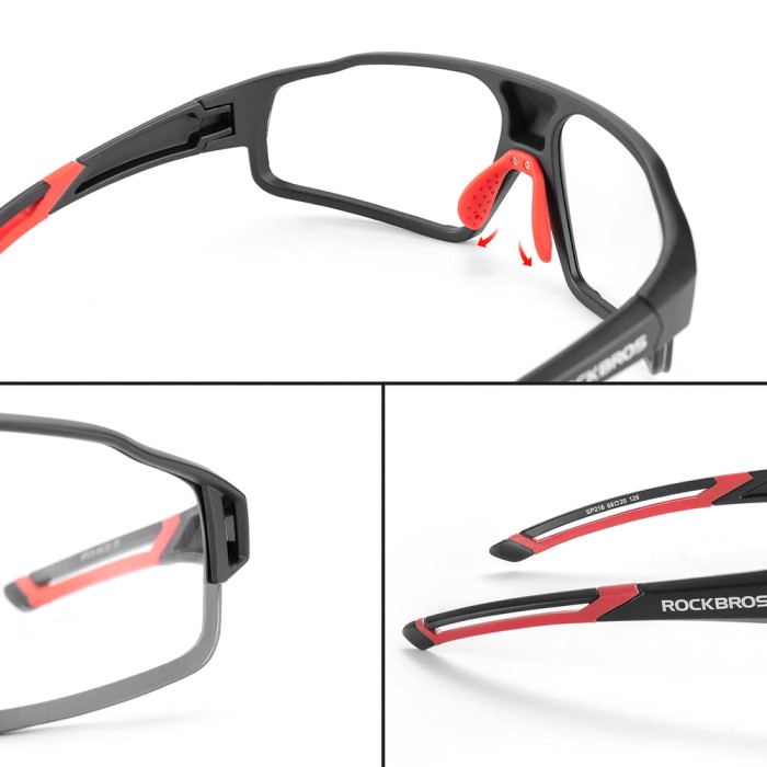 Rockbros SP216BK photochromic UV400 cycling glasses - black and red