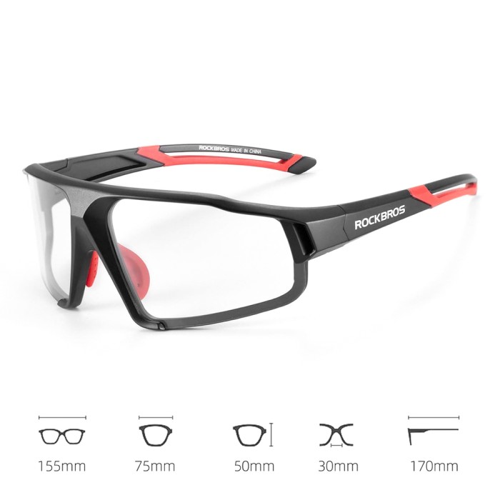 Rockbros SP216BK photochromic UV400 cycling glasses - black and red