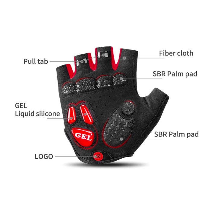 Rockbros S169BR L cycling gloves with gel inserts - black and red