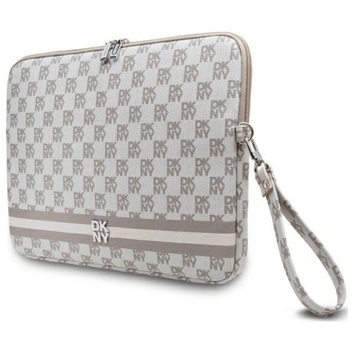 DKNY Sleeve Checkered Pattern Printed Stripes 16" Laptop Case - Beige