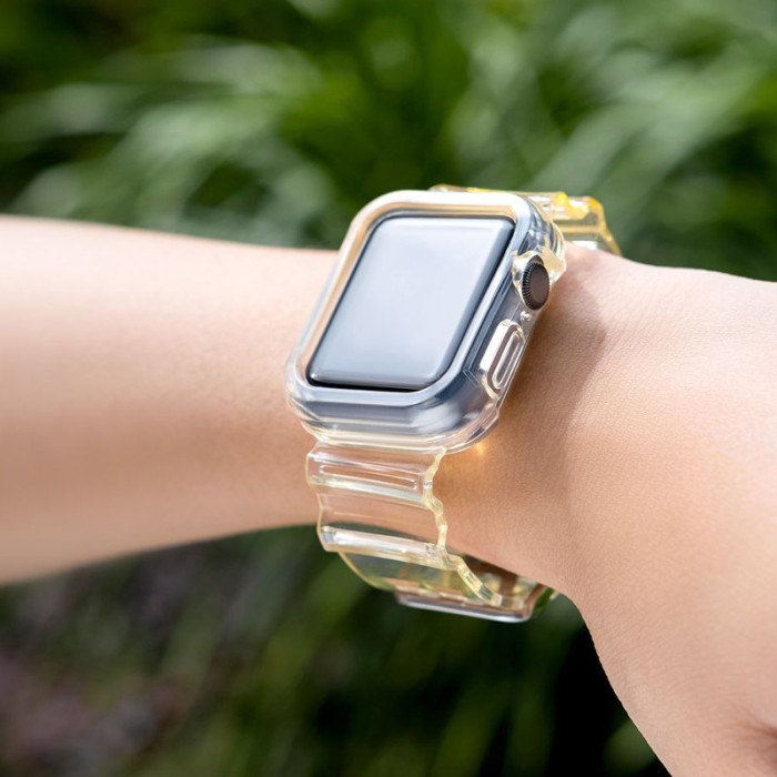 Silicone Band Strap Bracelet Case Strap Light Set for Apple Watch 44mm - Yellow