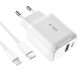 Tech-Protect C20W USB-C PD 20W / USB-A QC 3.0 Charger with USB-C / Lightning Cable - White