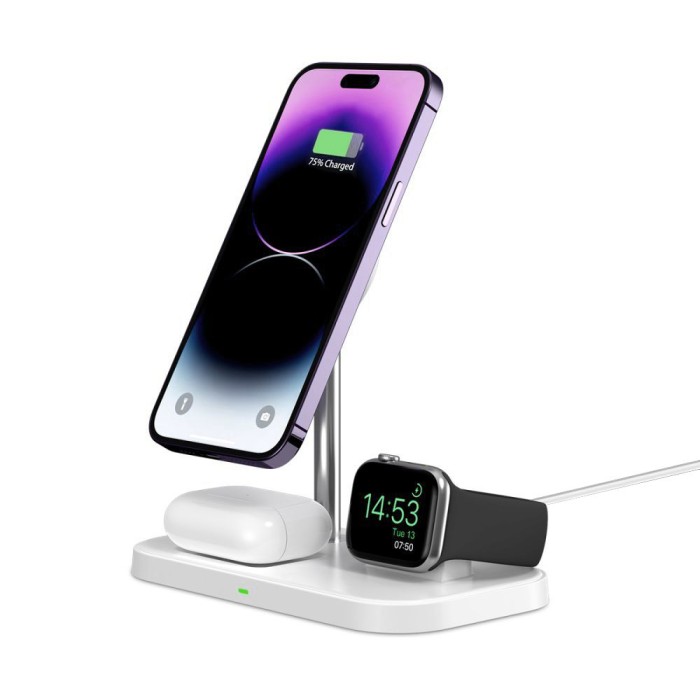 Tech-Protect QI15W-A22 MagSafe inductive charger with 3in1 MagSafe stand for smartphone / Apple Watch / AirPods - white