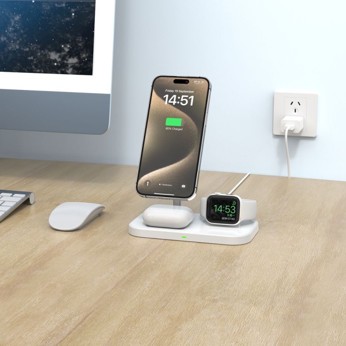 Tech-Protect QI15W-A22 MagSafe inductive charger with 3in1 MagSafe stand for smartphone / Apple Watch / AirPods - white