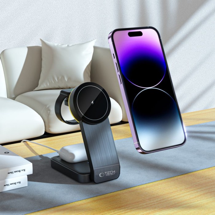 Tech-Protect QI15W-A28 MagSafe 3in1 Inductive Charger with Smartphone / Apple Watch / AirPods Stand - Black