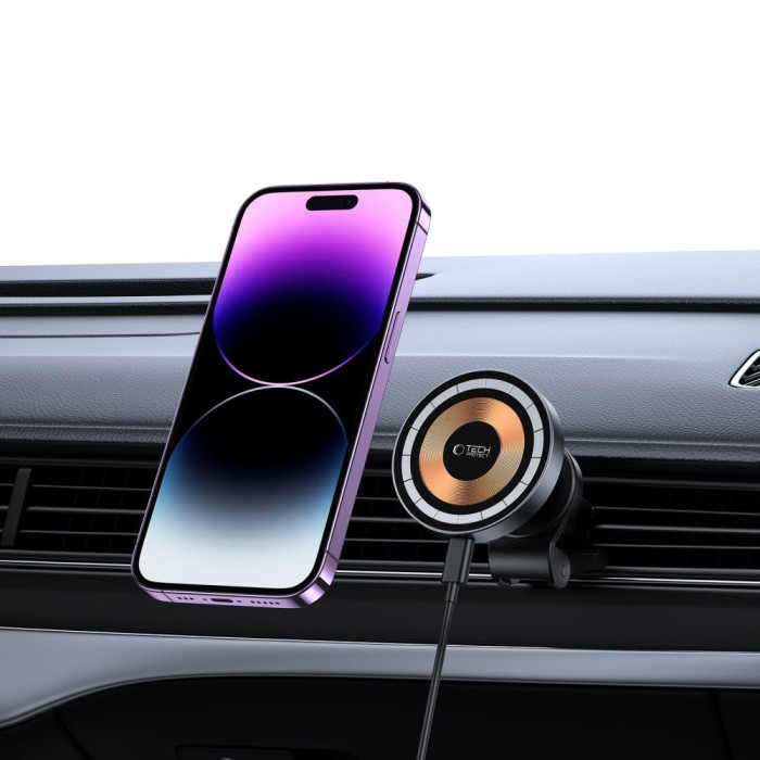 Tech-Protect MM15W-V5 Car Phone Holder with MagSafe 15W Inductive Charger for Air Vent - Black
