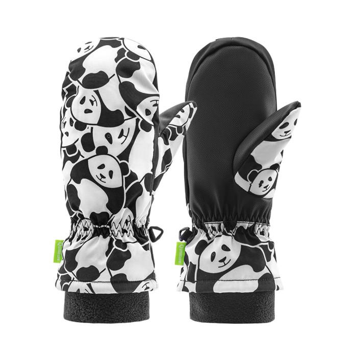 Qunature Panda Heat Transfer Ski Gloves Kids Size S - Black/White