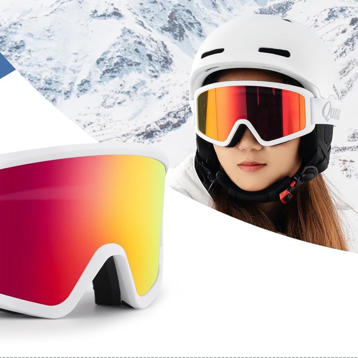 Qunature White Ski Goggles for Adults - White