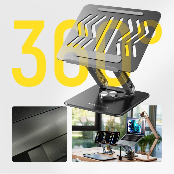 Wozinsky WRS-CPY84SB 360 Aluminum Laptop and Tablet Stand + Free Smartphone Stand - Black