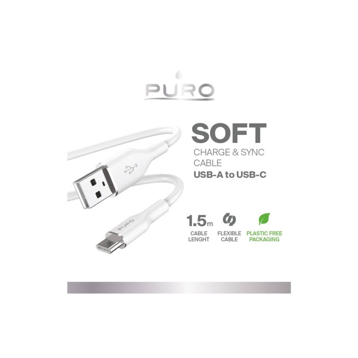 Puro Soft USB-A - USB-C Cable 1.5m - White