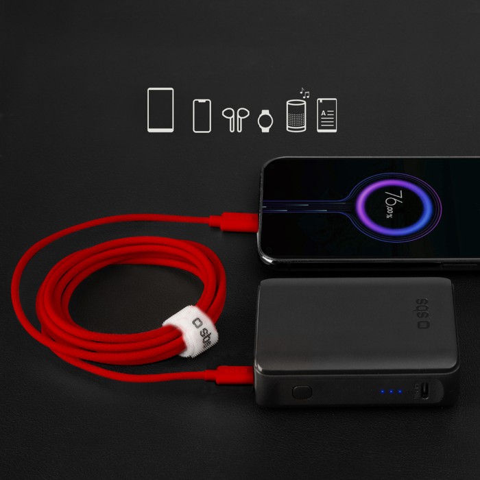 SBS TECABLETISSUETCCR USB-C - USB-C 1.5m 60W Braided Cable - Red
