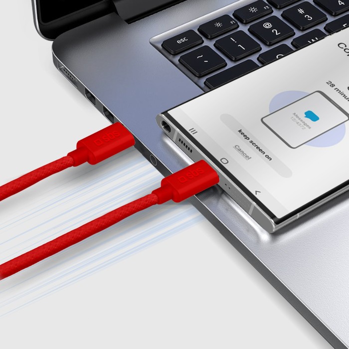 SBS TECABLETISSUETCCR USB-C - USB-C 1.5m 60W Braided Cable - Red
