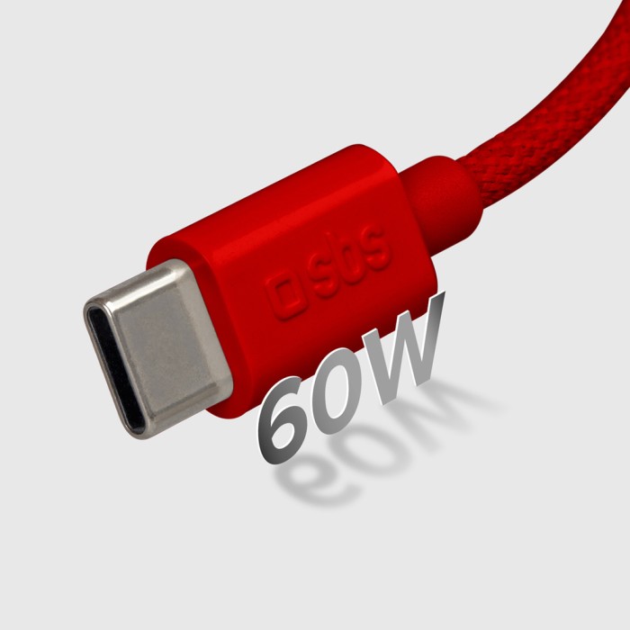 SBS TECABLETISSUETCCR USB-C - USB-C 1.5m 60W Braided Cable - Red