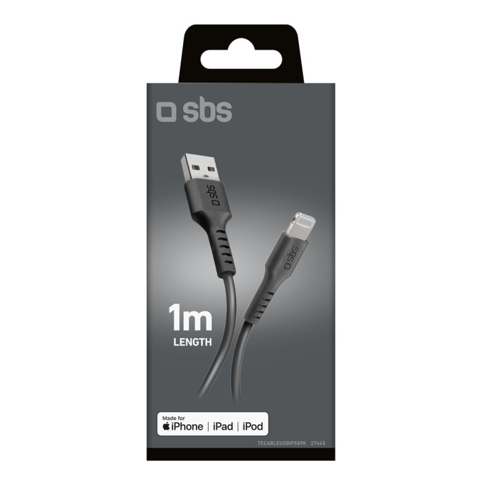 SBS TECABLEUSBIP589K USB-A - Lightning Cable 1m MFi Certified - Black