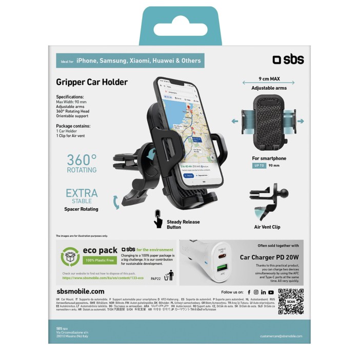 SBS TEHWSUPCLIPSTG smartphone holder for air vent, with reinforced jaws - black
