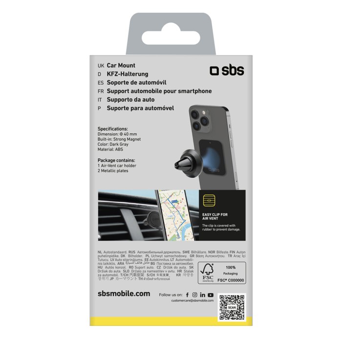 SBS TESUPMAGMCLIP smartphone holder magnetic, for air vent - black
