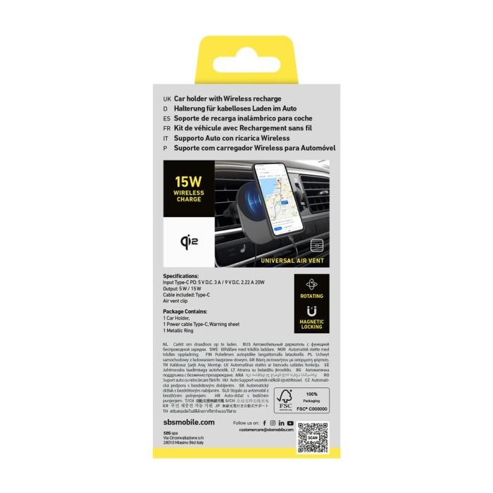 Qi2 Wireless Charger Holder SBS TESUPPVENTWIRQI215W Compatible with MagSafe - Black