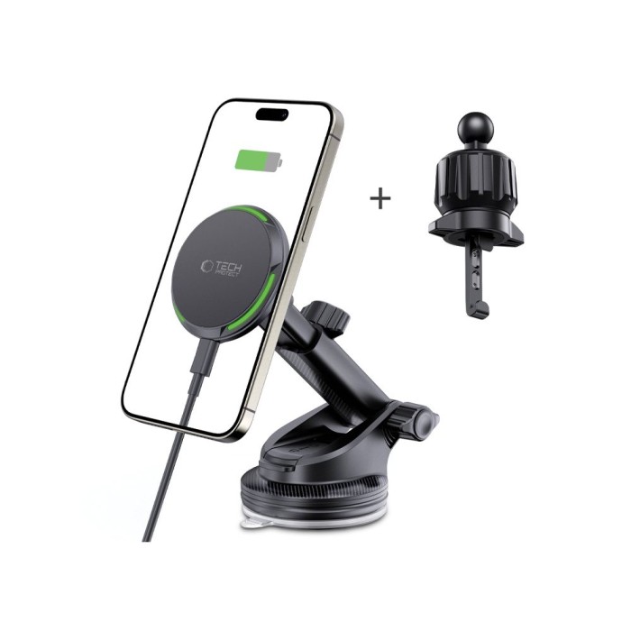 Tech-Protect MM15W-V7 QI2 Car Holder with Inductive Charger - Black
