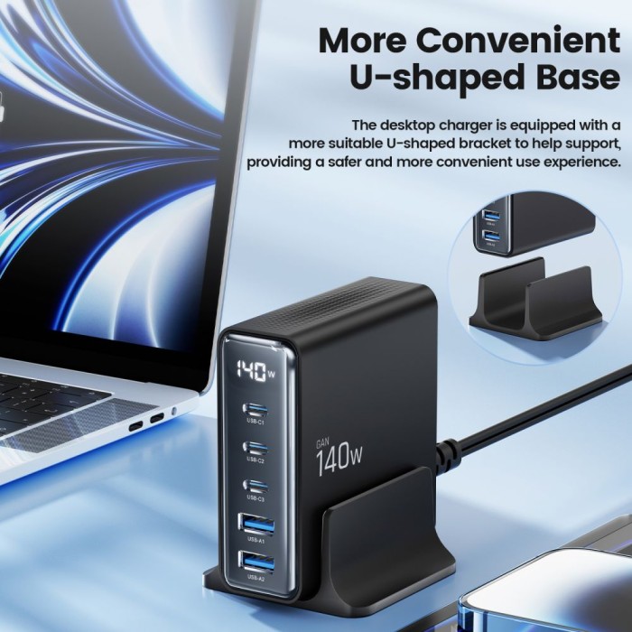 Tech-Protect DC140W-GAN 5-PORT PD140W/QC3.0 Charging Station - Black