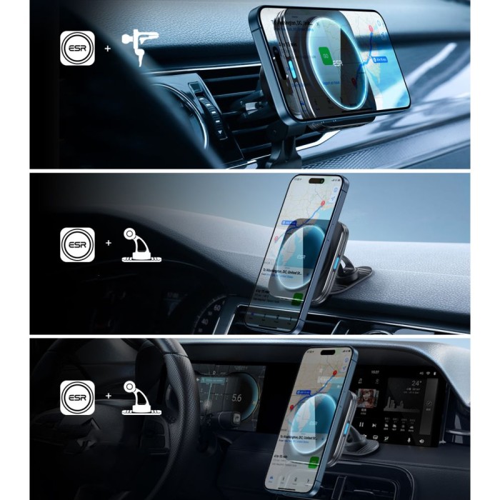 ESR Halolock Magnetic QI2 Car Holder with MagSafe 15W Inductive Charger for Air Vent - Black