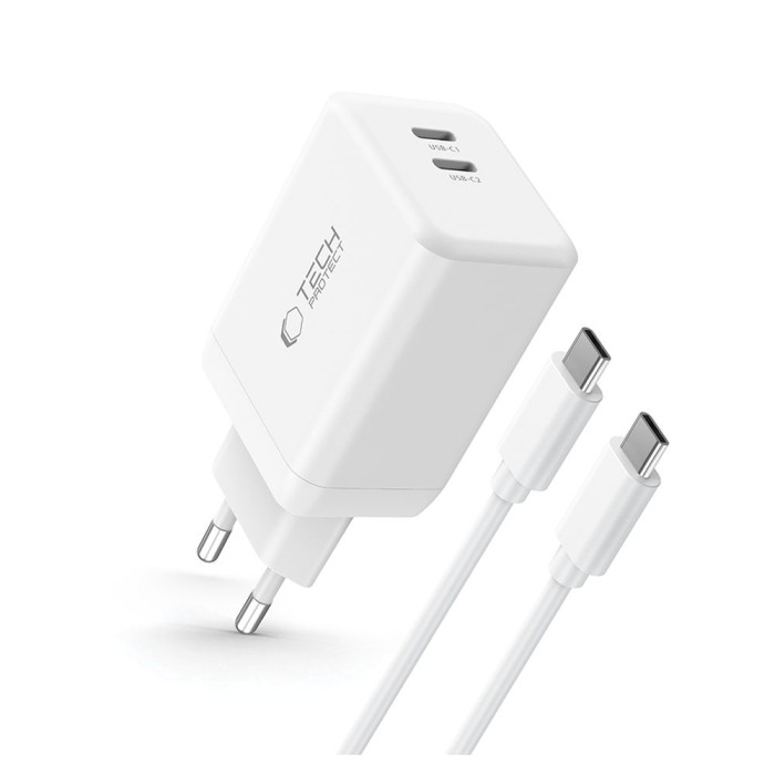 Tech-Protect NC45W-GAN 2-PORT PD45W Charger + TYPE-C CABLE - white