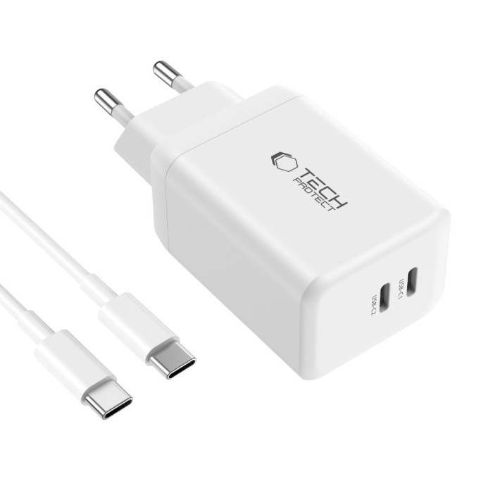 Tech-Protect NC45W-GAN 2-PORT PD45W Charger + TYPE-C CABLE - white