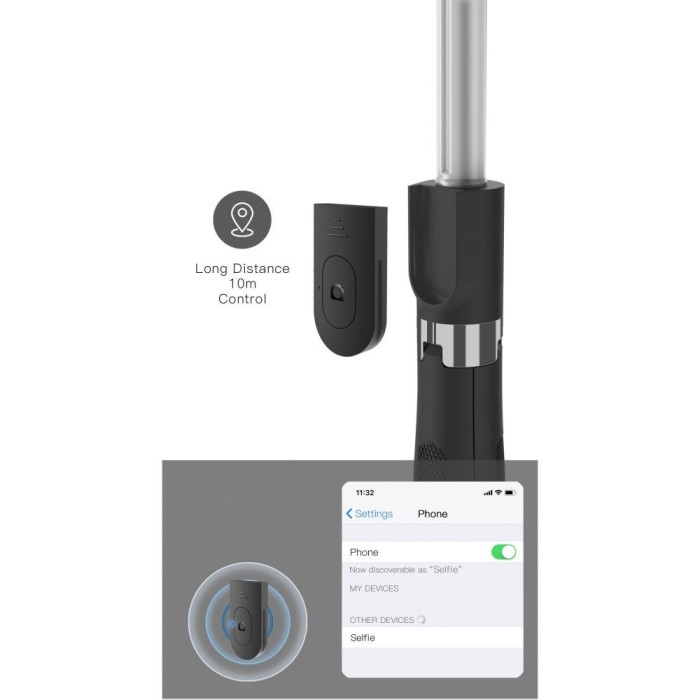 Tech-Protect L01S Bluetooth Selfie Stick with Tripod up to 70cm - Black